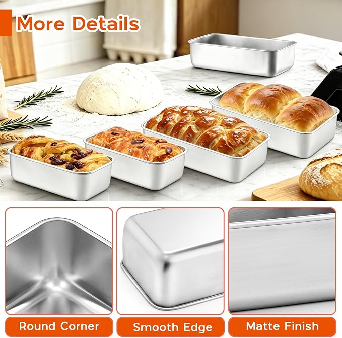 Onader 24 Pack Loaf Pans for Baking Bread, Stainless Steel Bread Loaf Pan for Meatloaf Homemade Sandwich, Includes 12Pcs 9x5 Inch & 12Pcs 6¼ x 3⅝ Inch, Dishwasher Safe