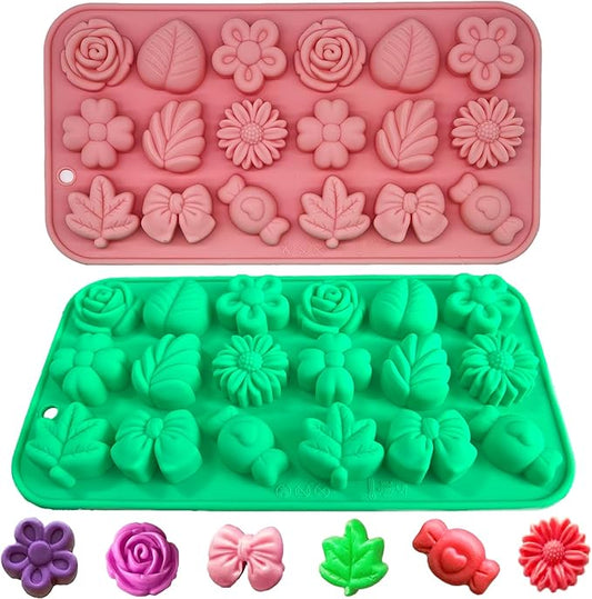 Candy Molds Silicone - 2Pcs Silicone Gummy Daisy Flower/Tulip Flower/Bow Tie/Leaf Candy Mold for Candy Chocolate Gummy Jello Baking Soap Pudding Cookie Desserts Making