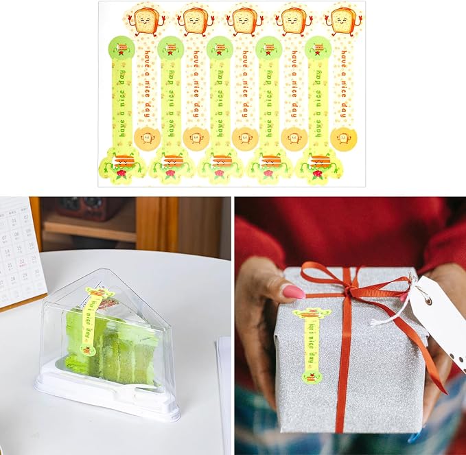 Beyonday 300pcs Handmade Lollipop Baking Stickers for Cake Box/Tin/Jar/Coffee Cup/Bottle, Cute Bread Cake Long Label Sealing Bakery Stickers for Gift Wrapping Self-Adhesive Tamper Evident Seal Labels