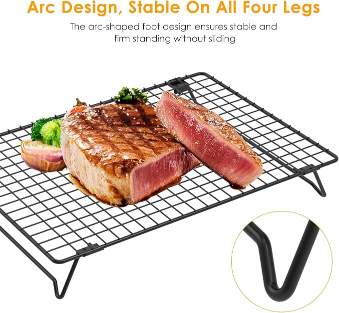 2 Pack Cooling Racks for Cooking and Baking, 17 x 11 Inch 2-Tier Stackable Cookie Cooling Rack Tall Baking Racks, Carbon Steel Roasting Wire Rack for Baking, Grilling Making Jerky (Black)