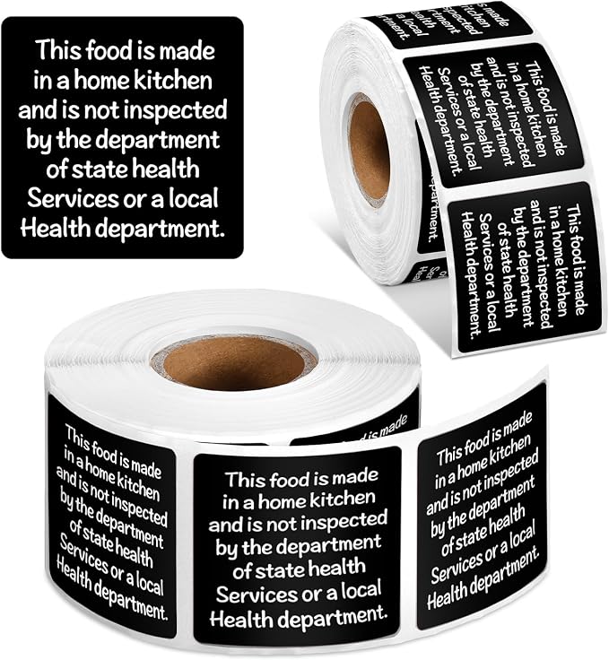 500 Count Cottage Food Law Labels Stickers 1.5” Black Square Food Stickers Made in a Home Kitchen Decal Thermal Printed Labels for Home Kitchen Bakery Bread Sourdough