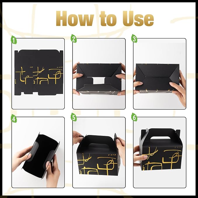NyuOurea 10 PCS Black Gable Favor Treat Boxes, 6.5 x 4 x 4 Inches Elegant Gift Box with Handle for Guests, Goodie Boxes for Candy, Cookie, Graduation, Busniess, Birthday, Wedding, Geometry