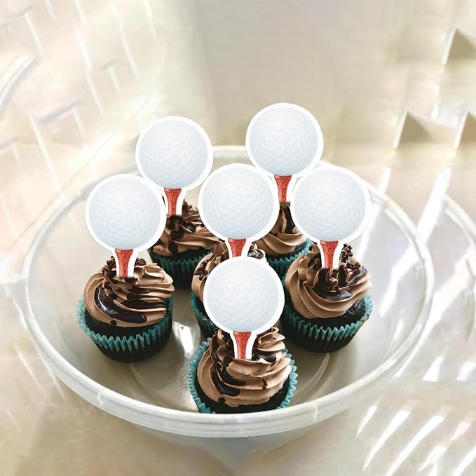 48 PCS Edible Golf Cupcake Toppers Wafer Paper Sports Ball Cupcake Picks Edible Golf Birthday Decorations for Sports Theme Baby Shower Kids Boys Girls Player Birthday Party Cake Decoration Supplies