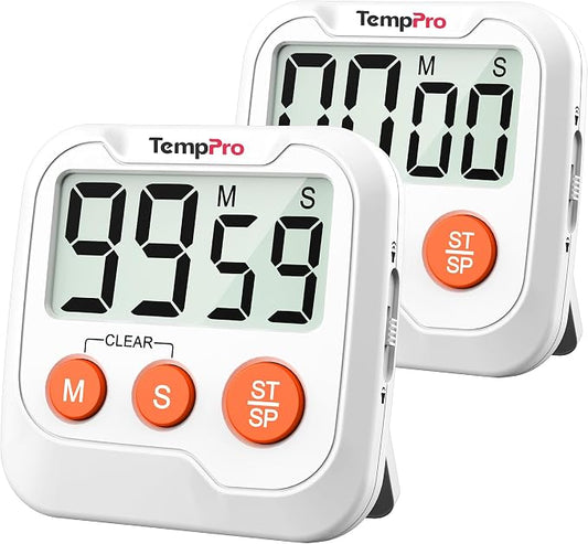 TempPro TM03 Digital Timer for Kids & Teachers, Kitchen Timers for Cooking with 2 Alarm Volume, Countdown Timer Stopwatch for Classroom Supplies, Exercise, Baking, Work, 2-Pack (Previously ThermoPro)