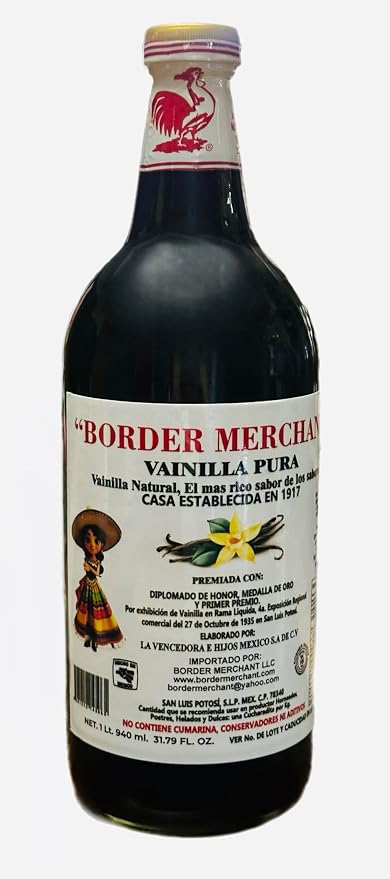 Border Merchant Vainilla Pura Mexicana Authentic Mexican Pure Vanilla Extract Glass Bottle 31oz