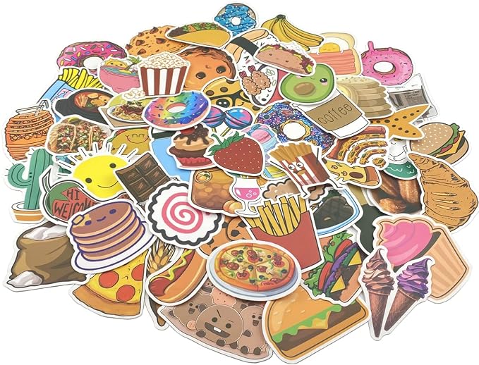 Cute Food Vinyl Stickers Pack for Water Bottles, Waterproof, Matte, 200 Pieces