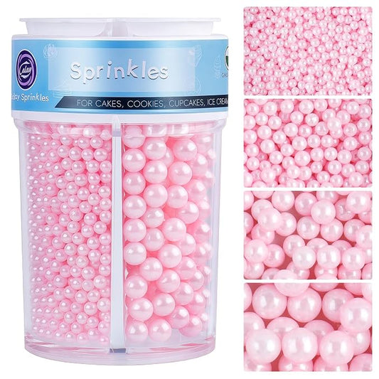 Sprinkles for Cake Decorating, 7.8oz Light Pink Pearl Sprinkles 2/4/7/10mm Mix for Valentine's Cake Cupcake Cookie Baking Ice Cream Toppings