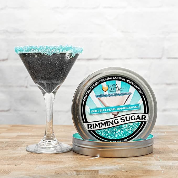 Brew Glitter - Light Blue Pearl Rimming Sugar (1LB, 1x Resealable Bag) Cocktail Garnish for Mixed Drinks & Refreshments