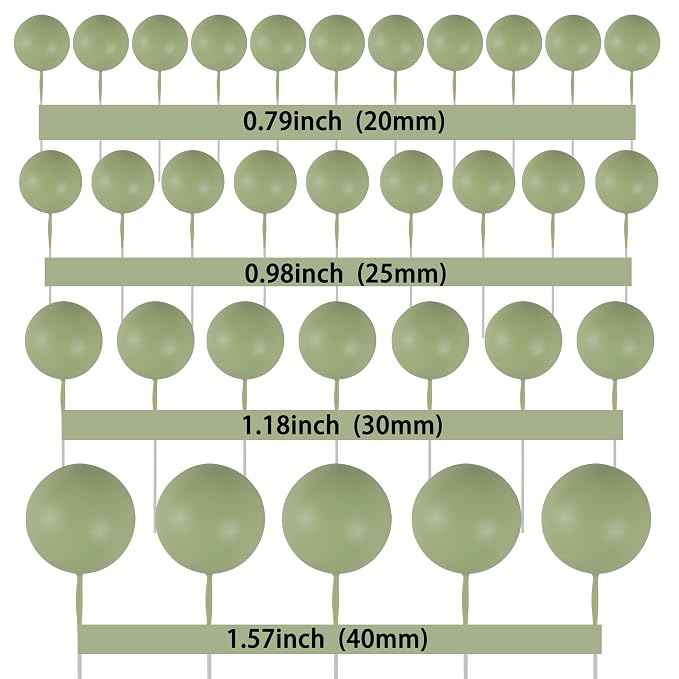 Gyufise 30Pcs Ball Cake Toppers Balls Cupcake Toppers Insert Foam Ball Shaped Cake Picks Mini Balloon Cake Decoration for Wedding Baby Shower Birthday Party Cake Decorations Supplies Matcha Green