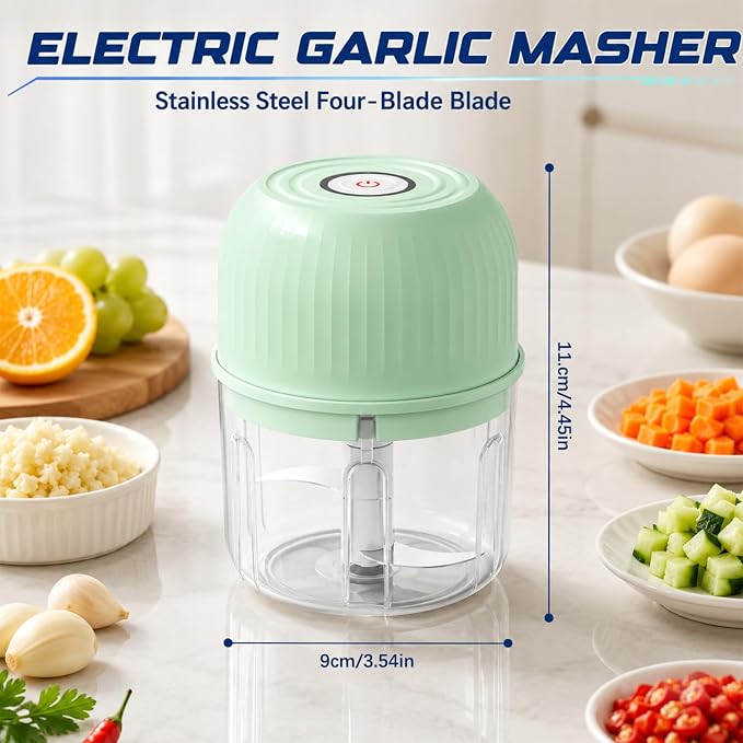 Electric Garlic Chopper, Cordless Mini Food Processor Rechargeable | 6 Stainless Steel Blades,Cordless USB-C Rechargeable,No Garlic Smell on Hands, Splash-Proof Design,Food-Grade PP