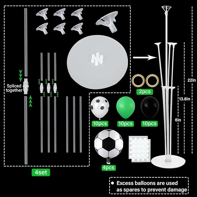 4 Sets Soccer Party Balloons Stand Kit with Soccer Foil Balloons Arch Kit Sport Themed Party Ball Balloon Centerpiece for Tables for 2026 World Game Sports Birthday Anniversary Baby Shower Decoration