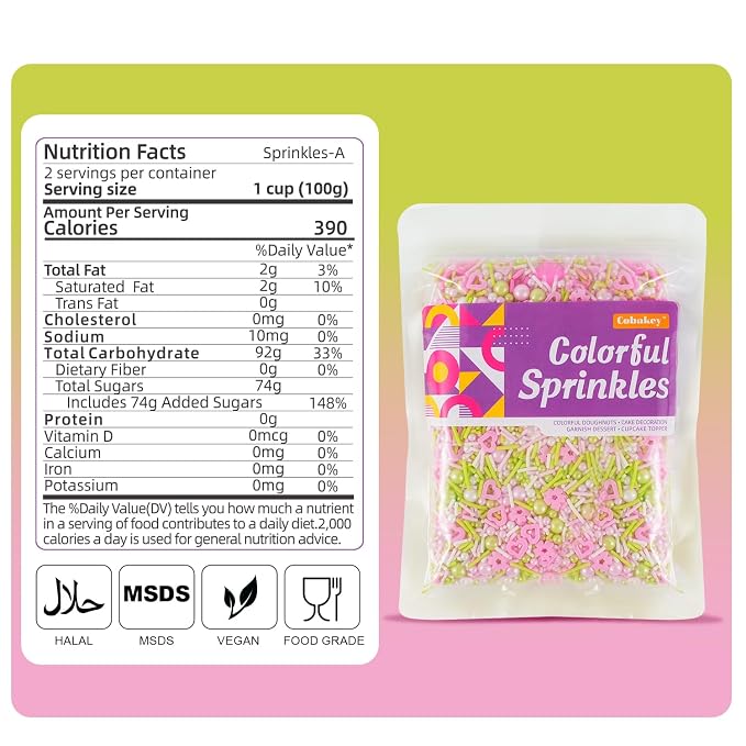 Flowers Sprinkles for Cake Decorating, 15 Pink Flowers Icing Decorations - 7 oz Easter Pastel Sprinkles Green Pink Sugar Pearls Jimmies for Cookie Decorating, Spring Sprinkles Cupcake Topper, Ice Cream, Candy Chocolate