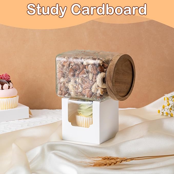 Hoewina 28PCS Cupcake Boxes, Individual Cupcake Containers with Window, Food Grade Cupcake Holders Carrier with Inserts, Stackable Deep Cake Box for Birthday Holiday Party Bakery Supplies (White)