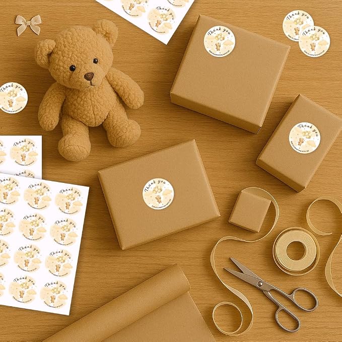 320 Pcs Balloon Bear Thank You Stickers, 2 Inch Round Gold Foil Thank You Gift Stickers Waterproof Self-Adhesive Packaging Sticker for Packaging, Gift Bags Boxes Orders