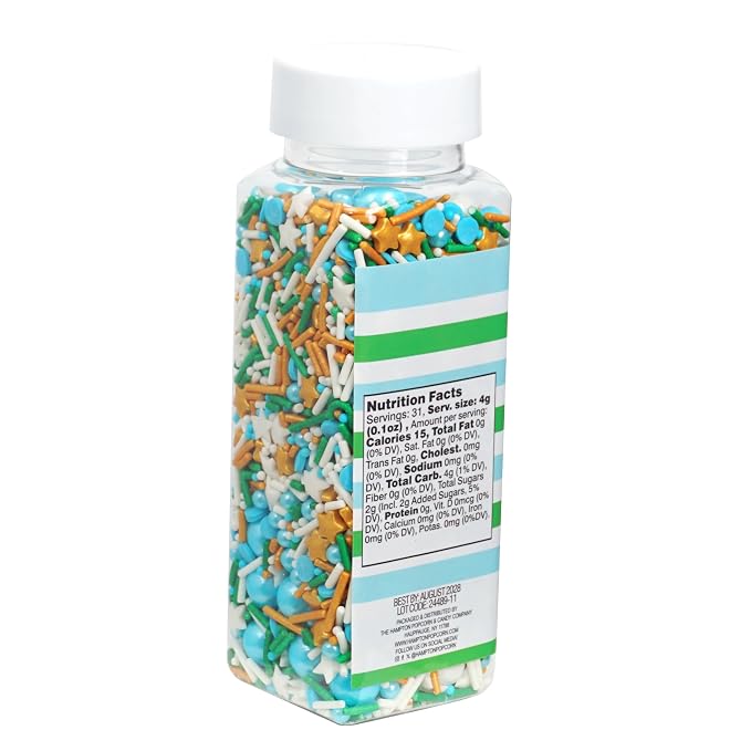 Stars & Pearls White, Blue, Green Sprinkles Mix 4.4 oz, Sprinkles For Cake Decorating, Baking, Ice Cream & More, The Hampton Candy Company