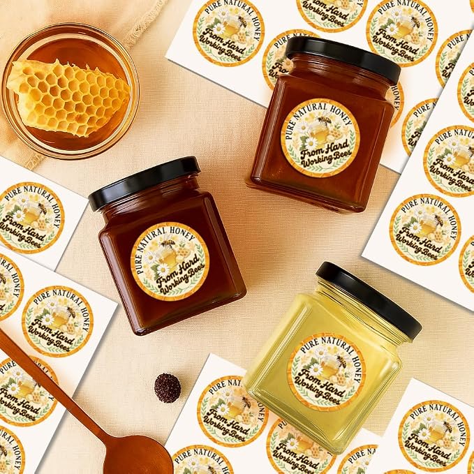 320 Pcs Honey Bee Stickers, Pure Natural Honey Stickers from Hand Working Bees Sticker Waterproof Cute Bee Labels for Honey Jar Handmade Honey Soap Supplies, 2 Inch