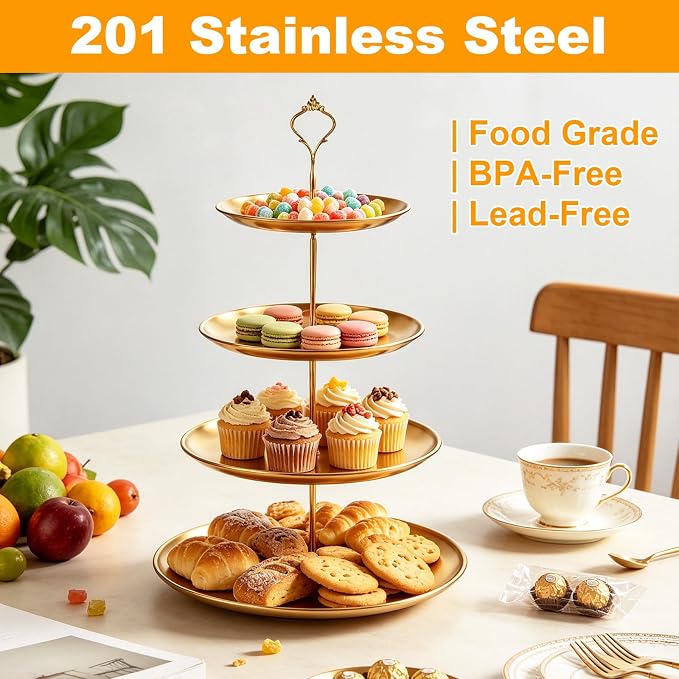 QTLCOHD 2 Pcs 4 Tier Stainless Steel Cupcake Stand | Gold Tiered Dessert Stand for Wedding & Birthday Party