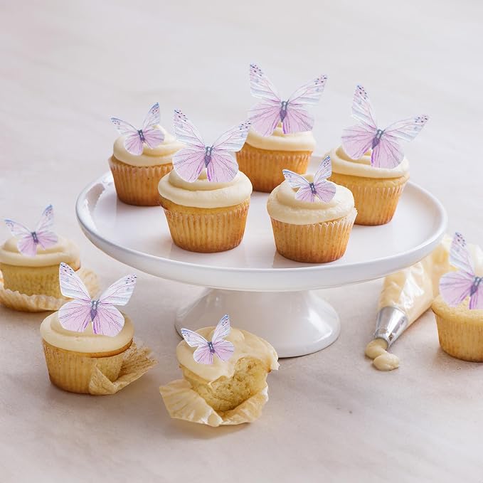 Gyufise 72Pcs Edible Cupcake Toppers - Butterfly Shaped Cake Decoration Picks for Baby Shower, Kids Birthday Party - Purple