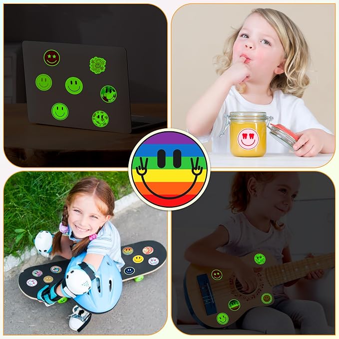 50PCS Smile Glow in The Dark Stickers | Cute Water Bottle Stickers for Kids, for Teaching Rewards, Notebooks, Stationery, Luggage, Cartoon PVC Happy Glow Stickers