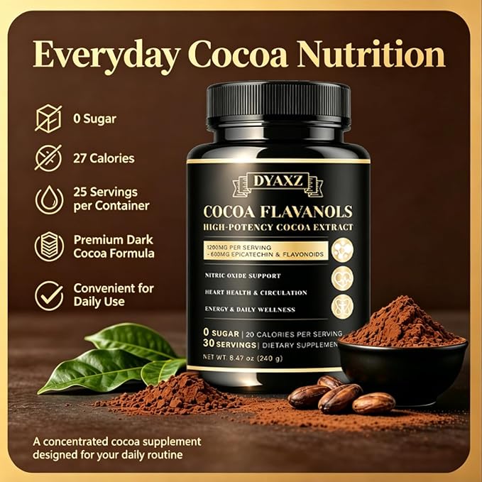 High Flavanol Cocoa Powder | 10x Concentrated Dark Cocoa Extract, Natural Flavonoids & Epicatechin, Plant-Based Superfood, Non-GMO, Vegan Friendly