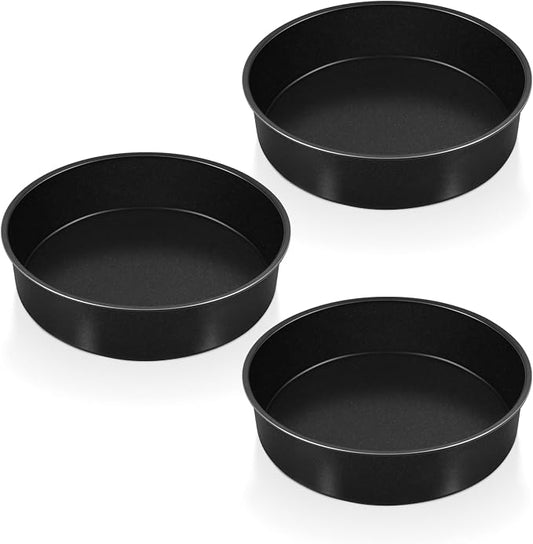 P&P CHEF 8 Inch Cake Pan Set of 3, Non-Stick Round Cake Pans Tins for Tier Smash Cakes, Baking Pans Set & Essential Bakeware, Stainless Steel Core & Leak-Proof