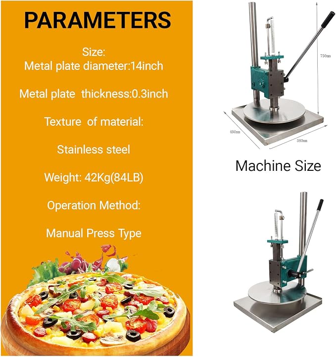 INTBUYING 14inch Manual Pizza Dough Pastry Press Machine Household Pizza Cake Press Machine Dough Press Sheeter Dough Pastry Presser Stainless Steel Pasta Maker Pizza Express Machine