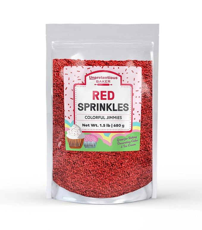 Unpretentious Red Sprinkles, 1.5 lb, Red Jimmies, Gluten-Free, Clear Resealable Bag