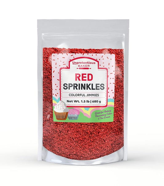 Unpretentious Red Sprinkles, 1.5 lb, Red Jimmies, Gluten-Free, Clear Resealable Bag