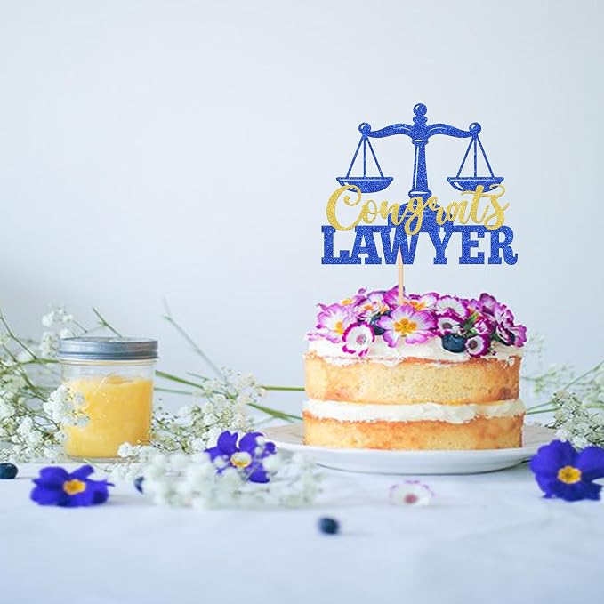 1 Pack Congrats Lawyer Cake Topper Glitter Class of 2026 Law School Survivor Cake Pick 2026 Graduation Cake Decorations for 2026 Lawyer Graduation Party Supplies Blue Gold
