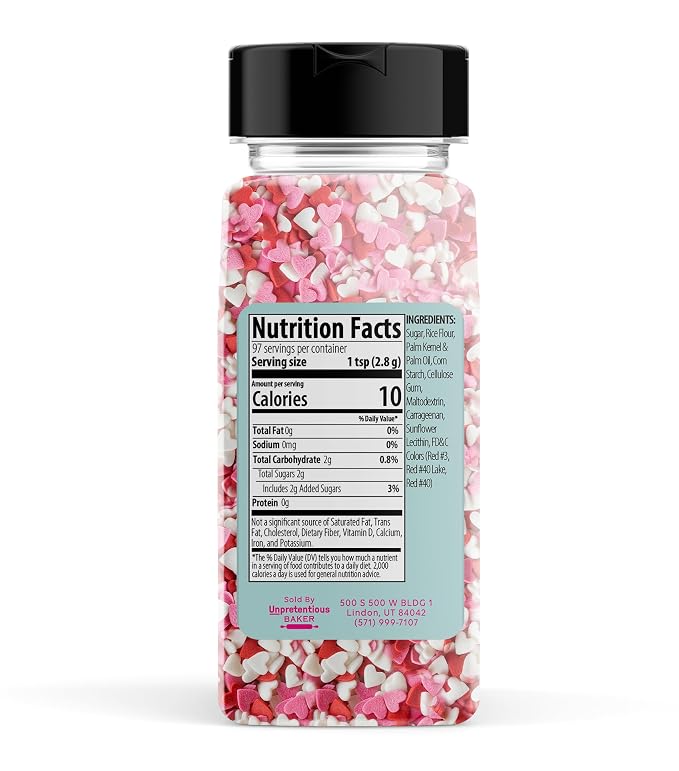 Unpretentious Heart Sprinkles, 2 Cup, Mix, Colorful, Dessert Decorating (9.6 Ounce)