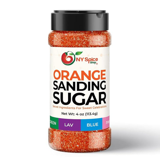 NY Spice Shop Orange Sanding Sugar - 4 Ounce Sweet Edible Sprinkles for Party Decoration, Cakes, Cupcakes, Cookies Toppings & Dessert Dishes - Colorful Sugar Sprinkles for Party Favors & Baking Treats