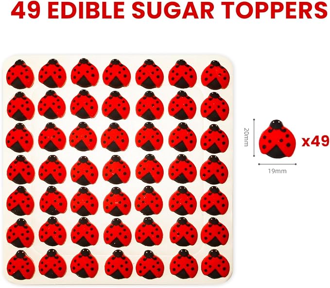 Edible Ladybug Cake Decorations, Royal Icing Ladybugs for Cupcake Topper, Edible Ladybug Sprinkles Sugar for Cakes Cookies Chocolate Macarons Baking Baby Shower Decoration, 49 pcs