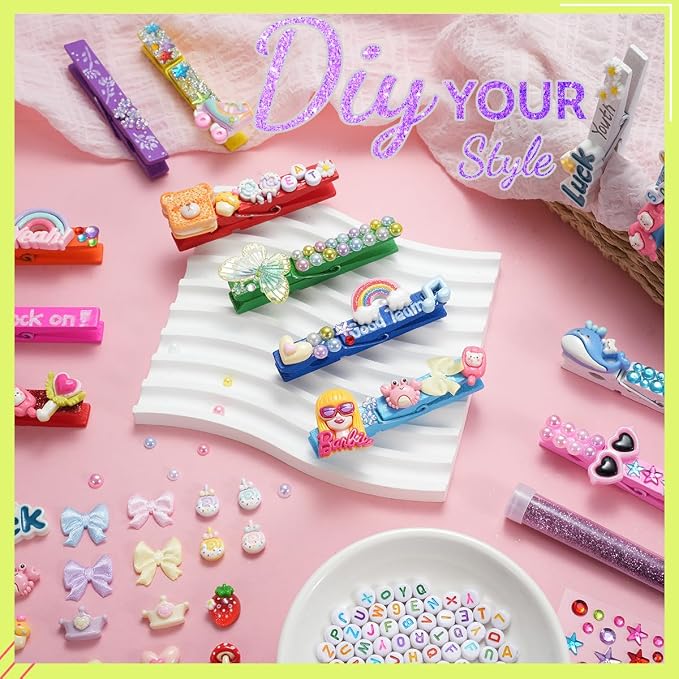 Cheer Pins for Cheerleaders, 80 Pcs Team Spirit Clips Making Kit, Wooden | 250+ Pcs Mini Resin Charms, Bows, Beads, Stickers, Fade-resistant, Ideal for Team Activities, Backpack Deco, Gift Giving
