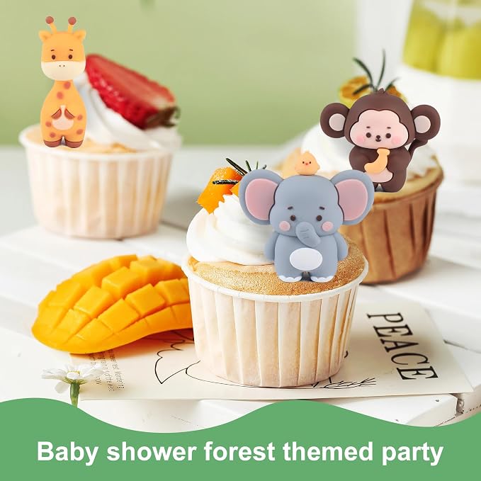 27PCS Safari Animal Cake Topper, Plam Leaves Balls Cake Decorations Birthday Cake for Wild Theme Birthday Decorations Supplies