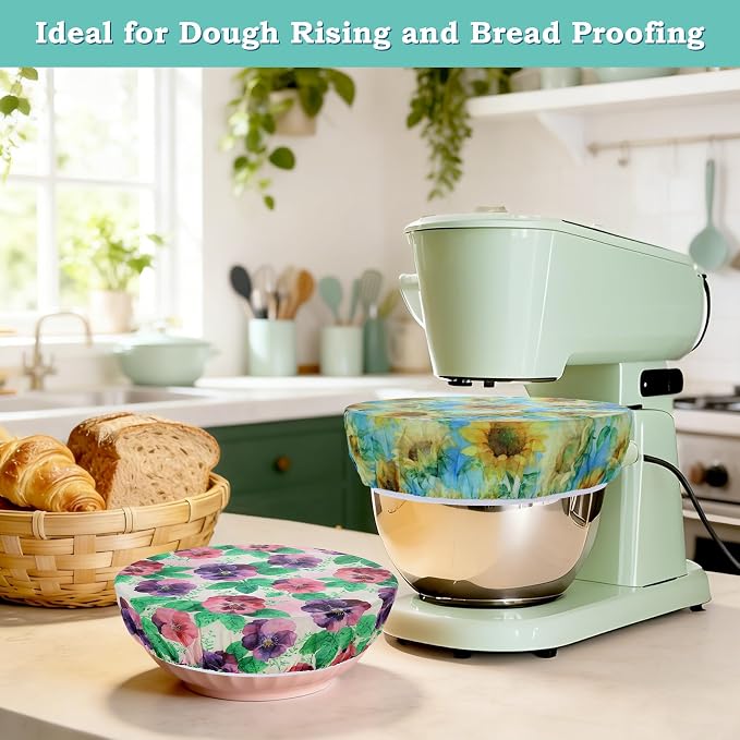 2 Large Reusable Beeswax Bowl Covers for Bread Proofing, 10/12 Inch Elastic Beeswax Wraps Cotton Cloth Sourdough Bowl Covers for Proofing Baskets, Mixer Bowls, Food Storage Containers