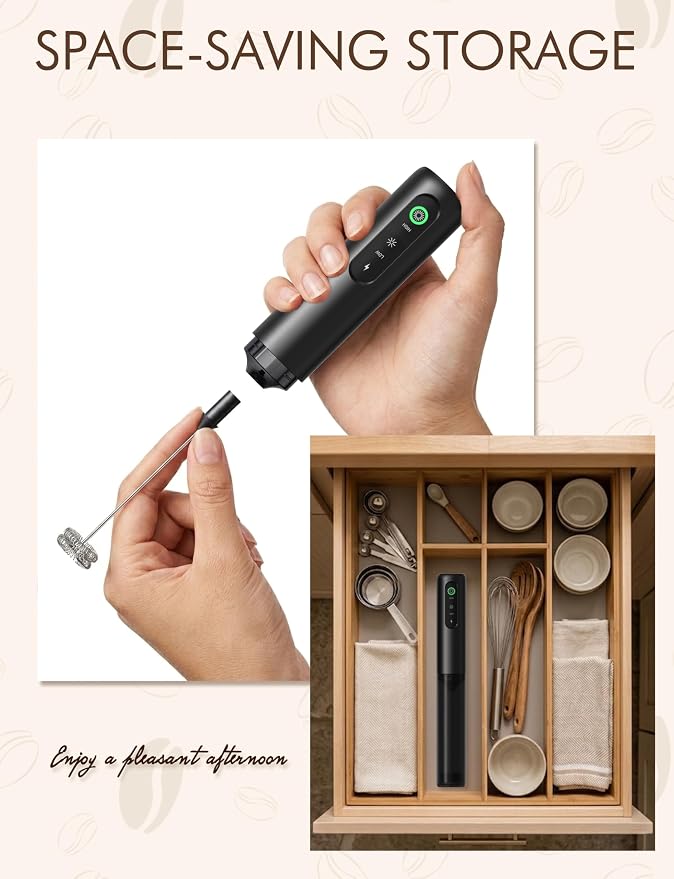 Rechargeable Milk Frother Hanheld 2 Speed, Frother Wand Drink Mixer Handheld Coffee Stirrers Electric Frother for Coffee Mixer Wand -Black