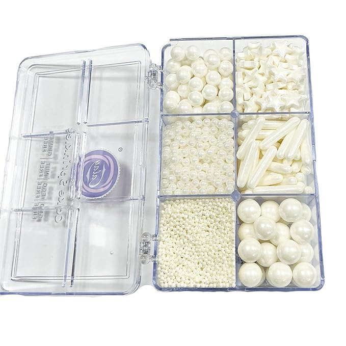 Homipooty Edible White Pearl Sugar Sprinkles 130g/4.58oz White Pearl Star Sprinkles For Cake Decorations Wedding，Cookies，Ice Cream, Cupcake Toppers, Halloween Christmas Supplies