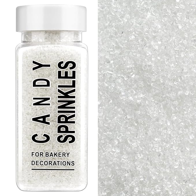 White Sanding Sugar Sprinkles, 4.6 oz Edible Sparkling Sugar Crystals for Baking Topping, Cupcakes, Cookies, Ice Cream & Cake Decorating, Wedding Party Valentines Christmas Supplies
