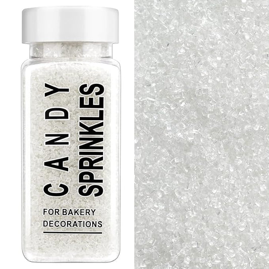 White Sanding Sugar Sprinkles, 4.6 oz Edible Sparkling Sugar Crystals for Baking Topping, Cupcakes, Cookies, Ice Cream & Cake Decorating, Wedding Party Valentines Christmas Supplies