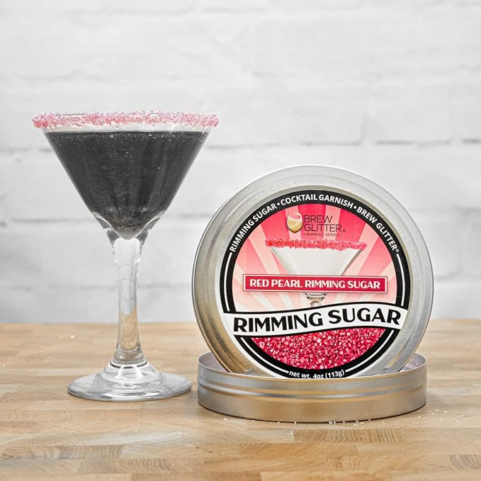 Brew Glitter - Red Pearl Rimming Sugar (1LB, 1x Resealable Bag) Cocktail Garnish for Mixed Drinks & Refreshments