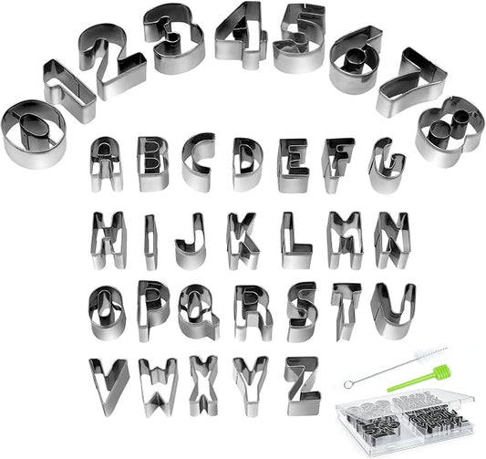 Alphabet & Number Cookie Cutters Sets of 35 Pieces Mold Tools for Fondant Biscuit, Cake, Fruit, Vegetables, or Dough Stainless Steel