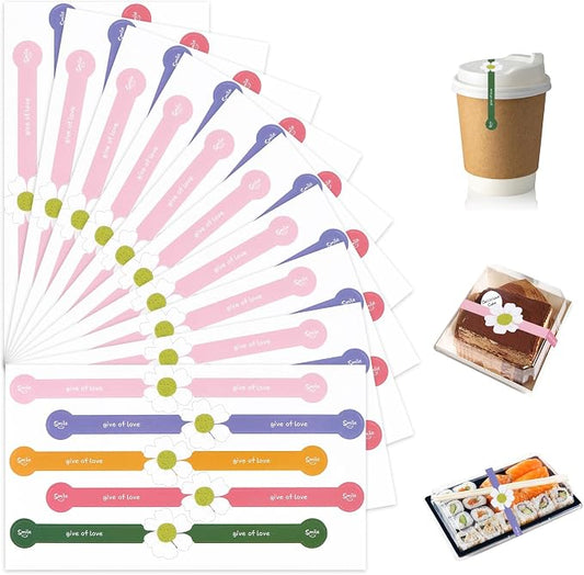 200Pcs Handmade Food Baking Seal Stickers Labels,Colorful Flower Long Label Bakery Stickers,Self Adhesive Goods Bakery Sticker Sealing Tamper Proof Sticker for Pastry Bags Lollipops Candy Cake