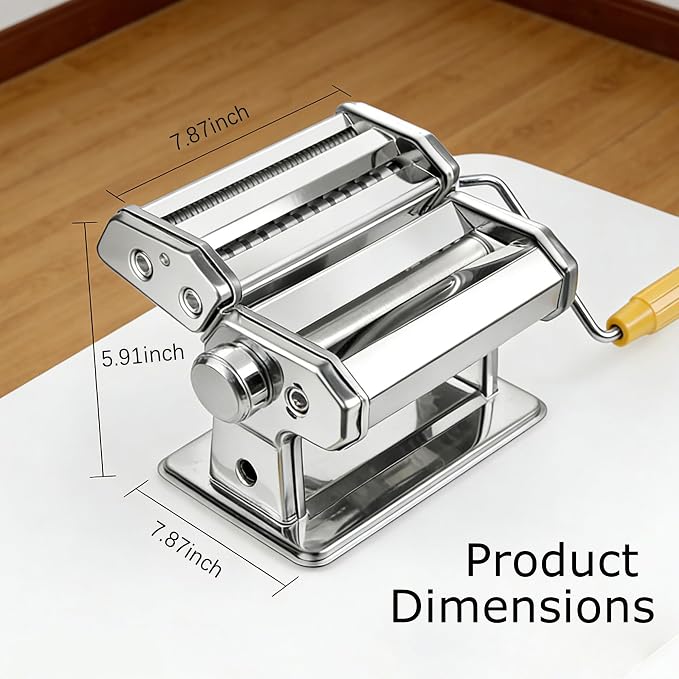 Pasta Maker Machine With 7 Adjustable Thickness Settings, Stainless Steel Manual Noodle Maker,Pasta Roller& Cutters With Removable Handle and Clamp For Kitchen (G-1350+Brush + Sponge)
