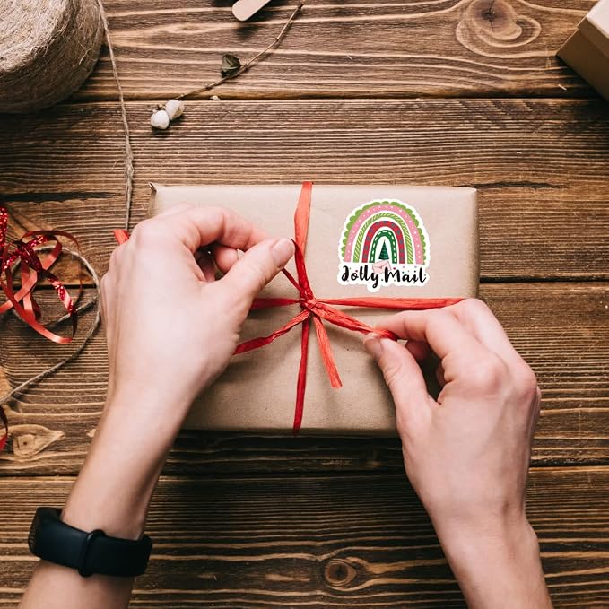 Wailozco 240 PCS Jolly Mail Rainbow Stickers,Cute Small Business Envelopes Stickers for Business Packages/Handmade Goods/Bags ,Christmas Theme Small Shop Business Stickers for Envelopes Seals