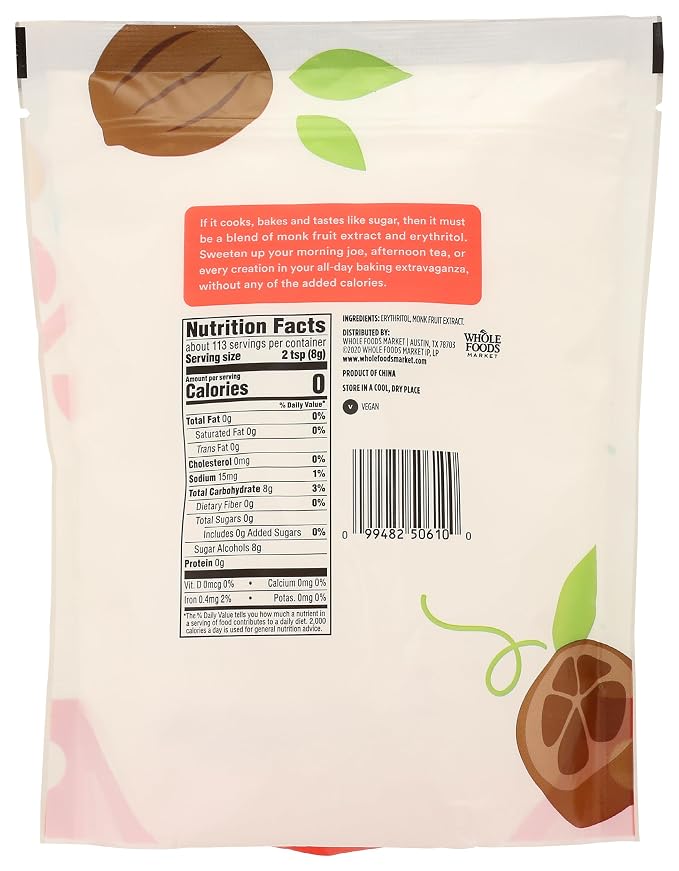 365 by Whole Foods Market, Erythritol & Monky Fruit Sweetener, Sugar Substitute, 32 Ounce