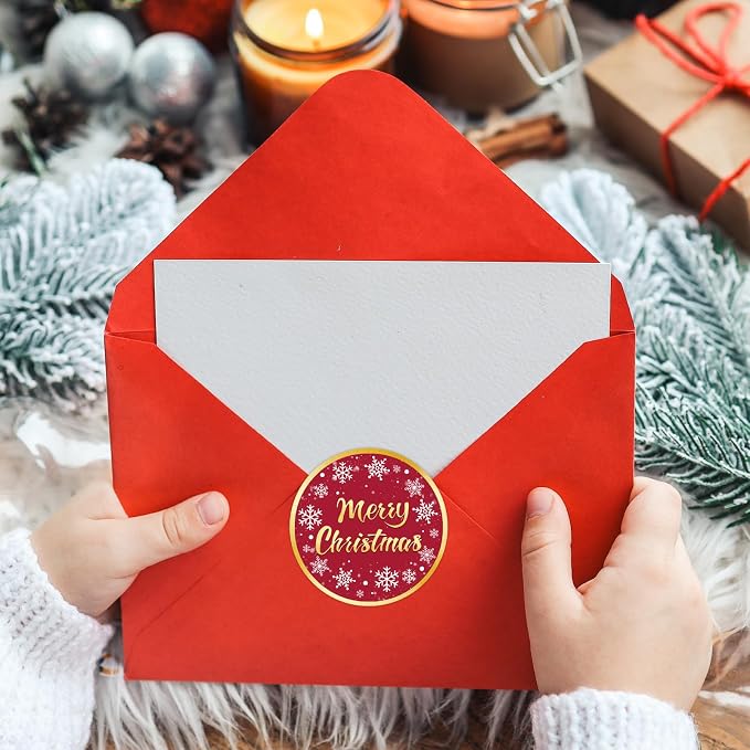 120Pcs Merry Christmas Stickers -2 Inch Snowflake Christmas Stickers Holiday Labels for Gifts, Envelopes, Card, Holiday Decorations