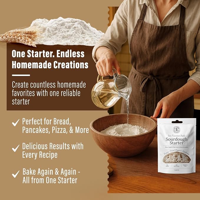 MY RUSTIC ROOTS All Natural & Organic San Francisco Sourdough Starter Culture - Beginner Friendly Sourdough Bread Starter - Perfect for Baking Delicious Homemade Artisan Bread, Pizza & More - 12g