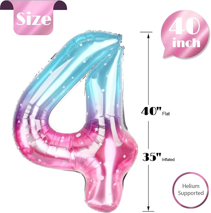 Starry Sky Number 4 Balloon 40 Inch, 4th Birthday Party Decorations for Children, Giant 4 Foil Balloon for Party Supplies