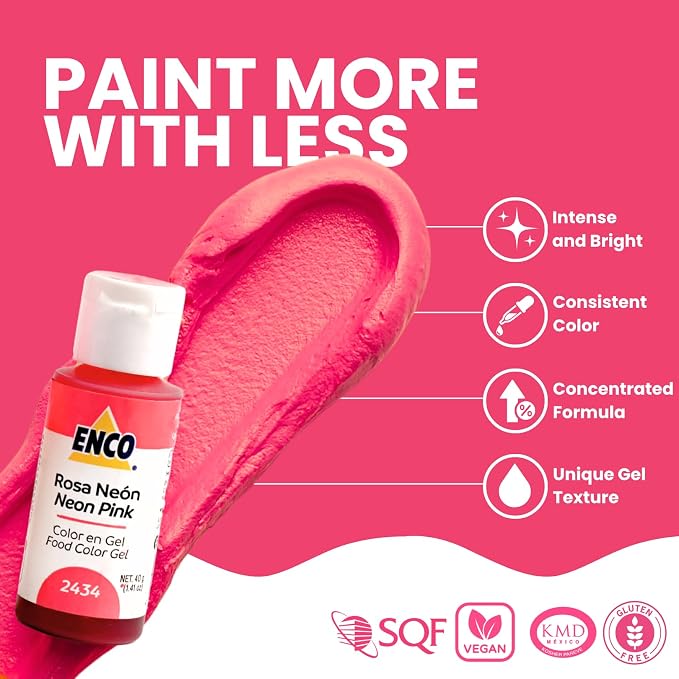 ENCO Food Coloring Gel Neon Pink 1.41 oz (40g) Concentrated, Vegan