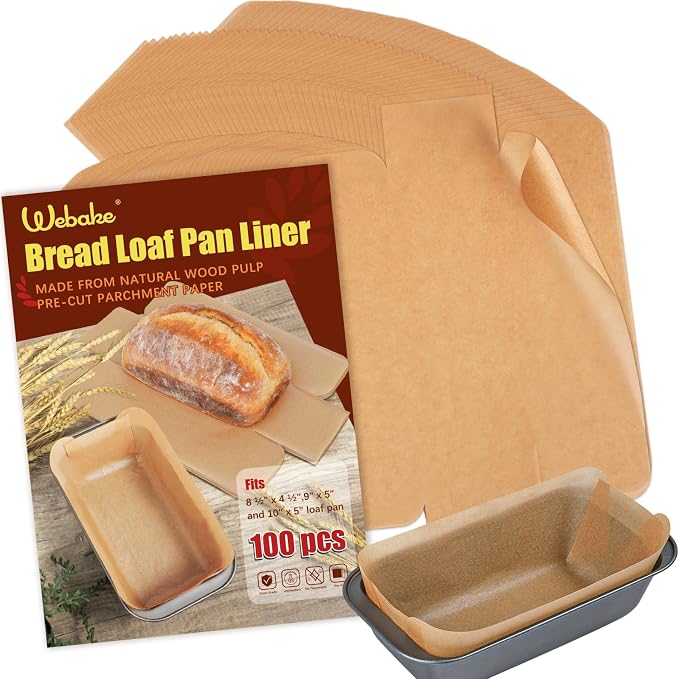 Webake Pre-Cut Unbleached Parchment Paper Loaf Pan Liners, Non-Stick Baking Paper for 8.5 x 4.5, 9 x 5 & 10 x 5 Inch Bread Pans, Fits 1lb, 1.5 lb & 2 lb Loaves, 100pcs
